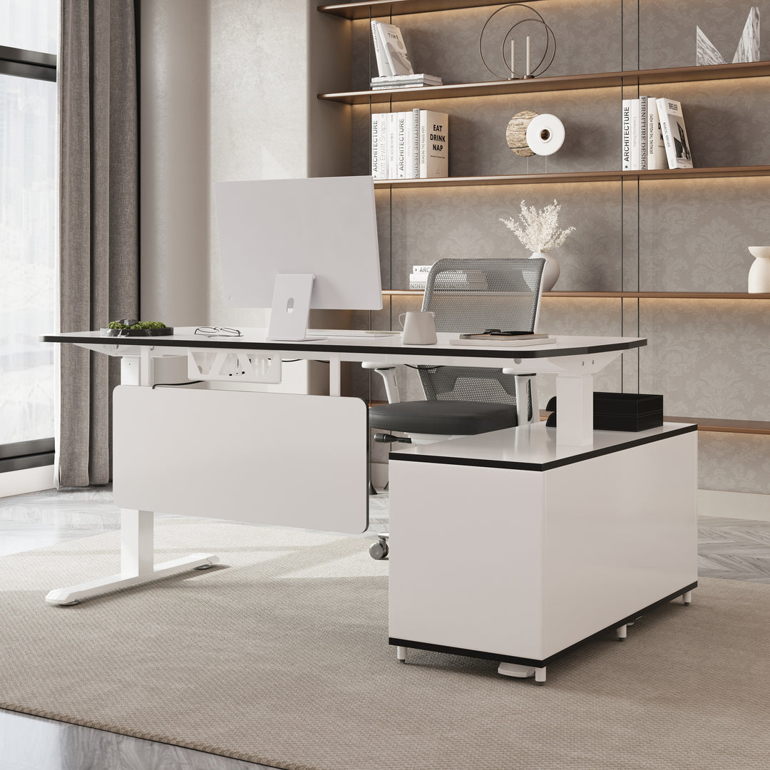 L Shaped Executive Office Desk Standing Desktop with 3 Doors & Drawer White Office Furniture Left Hand(1600mm)