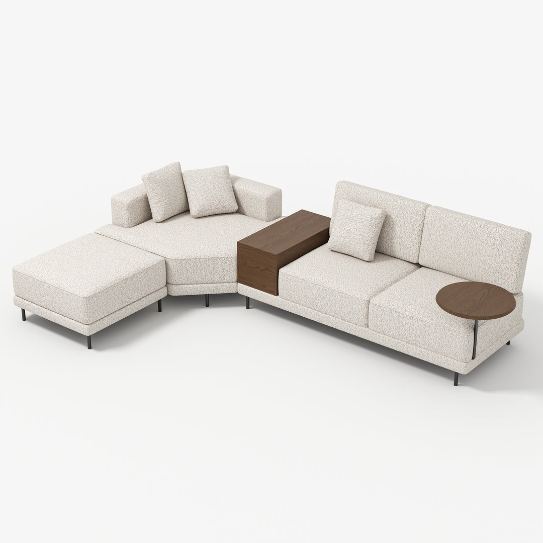 3640mm Linen L-Shaped Modular Sectional Sofa with Lift Up Storage & Swivel Tray