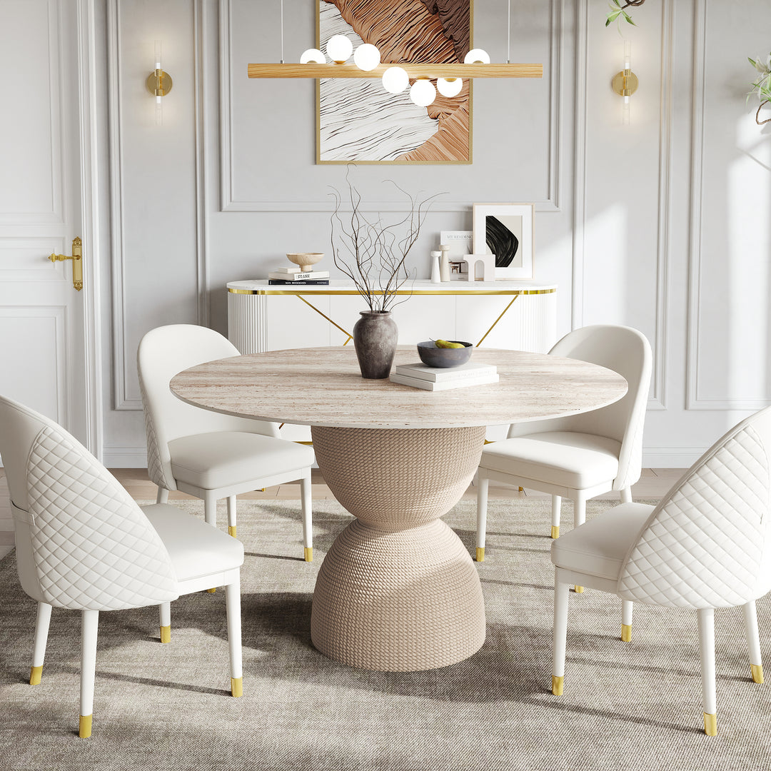 Round Dining Table Sintered Stone Top Modern in Beige