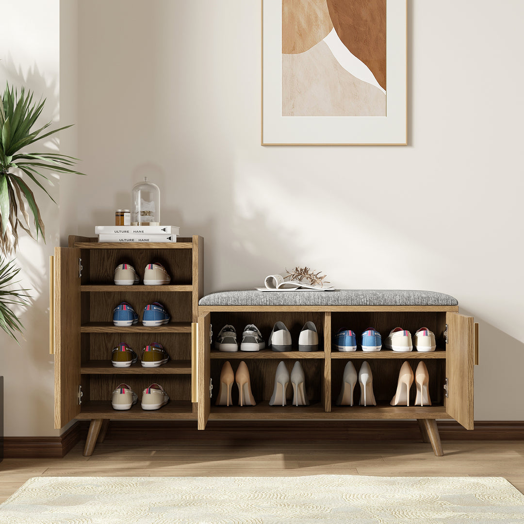 Shoe Storage Entryway Bench with Left-Side Cabinet Engineered Wood Shoe Rack in Walnut (1200mm)