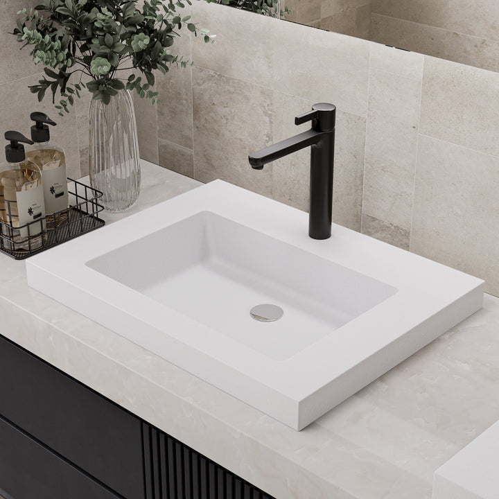 584mm Rectangular Concrete white Drop-in Bathroom Sink