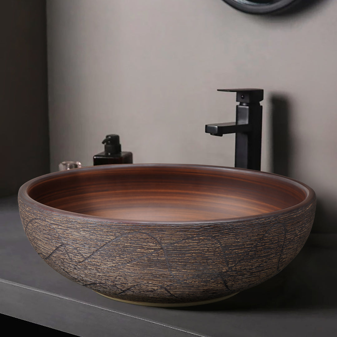 400mm Ceramic Round Bathroom Countertop Basin Retro Washbasin