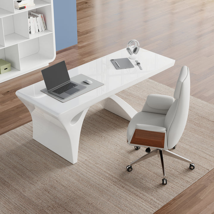 1400mm Modern White Computer Desk & Leather Office Desk Chair Set High Back Adjustable