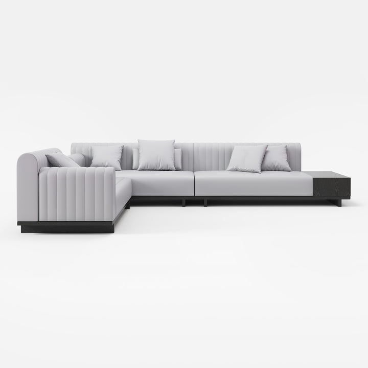 157" Faux Leather L-Shaped Sectional Sofa Modern Light Gray Sectional with Storage Side Table