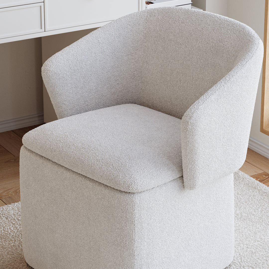 Modern White Boucle Vanity Stool with Storage