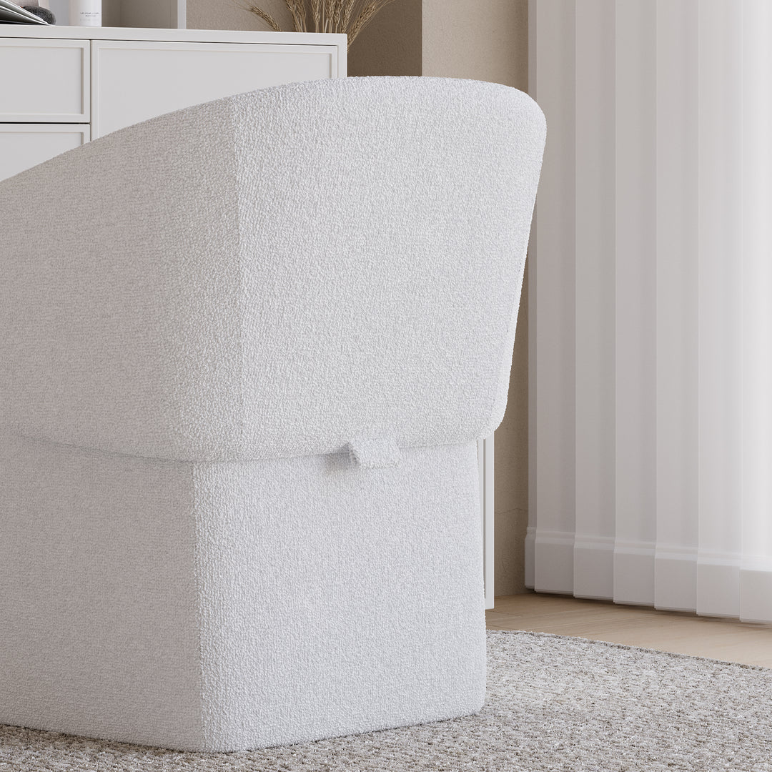 Modern White Boucle Vanity Stool with Storage