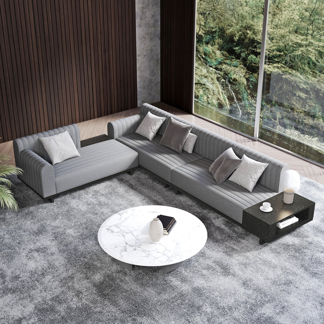 157" Boucle L-Shaped Sectional Sofa Modern Light Gray Sectional with Storage Side Table