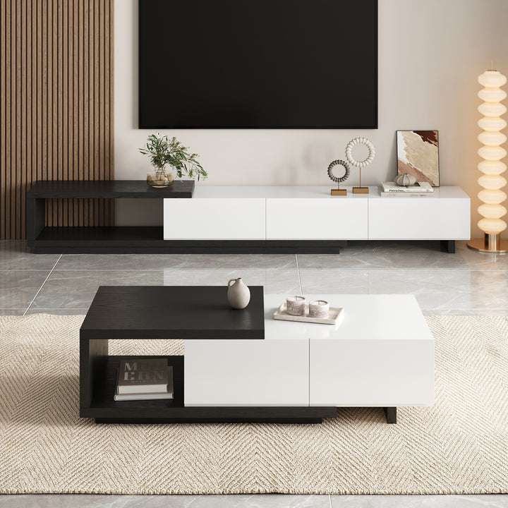 Quoint Modern TV Stand Retracted & Extendable 3-Drawer Media Console for TV Up to 2550mm