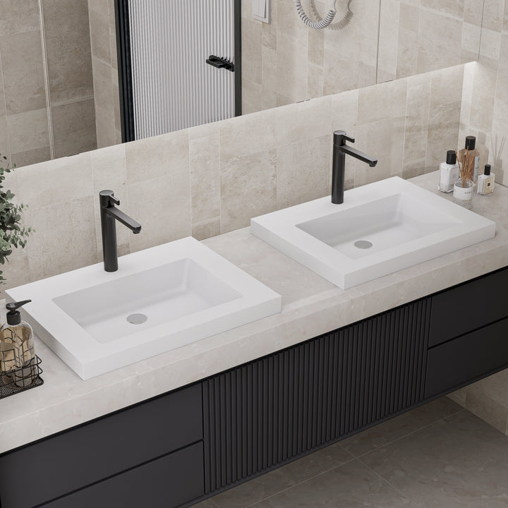 584mm Rectangular Concrete white Drop-in Bathroom Sink