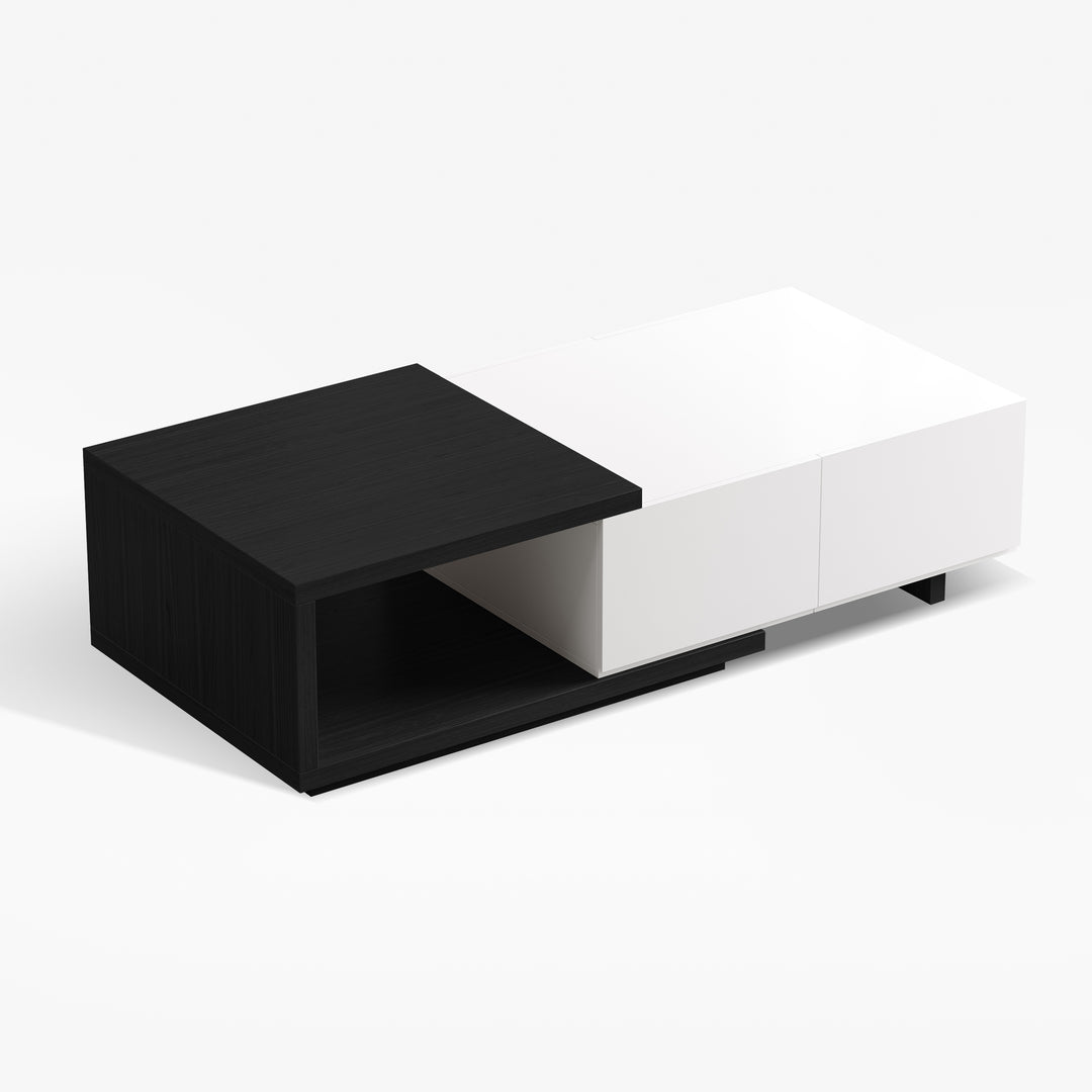 Quoint 1750mm Modern White & Black Coffee Table Retracted & Extendable with 2-Drawer