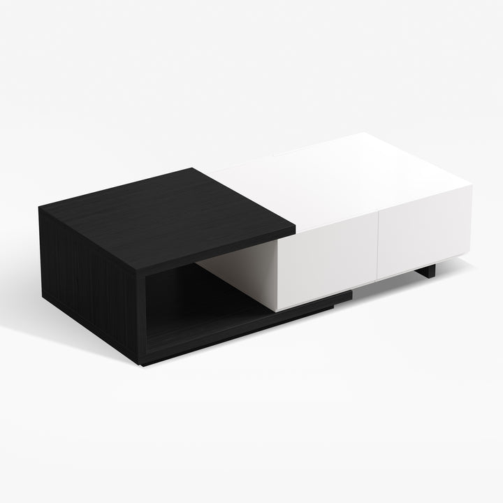 Quoint 1750mm Modern White & Black Coffee Table Retracted & Extendable with 2-Drawer