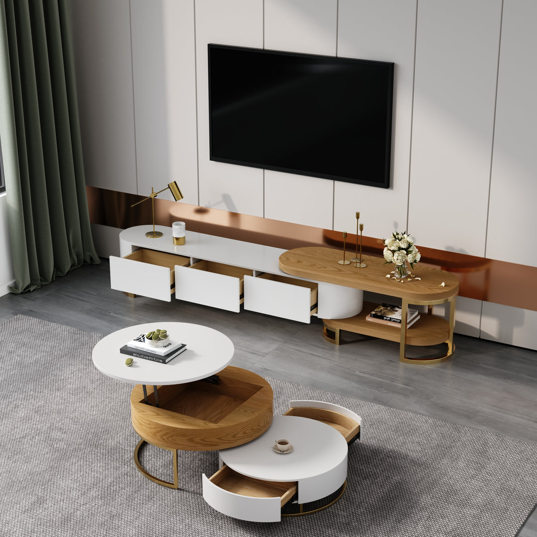 Nesnesis Extendable TV Stand & Lift-top Coffee Table Set