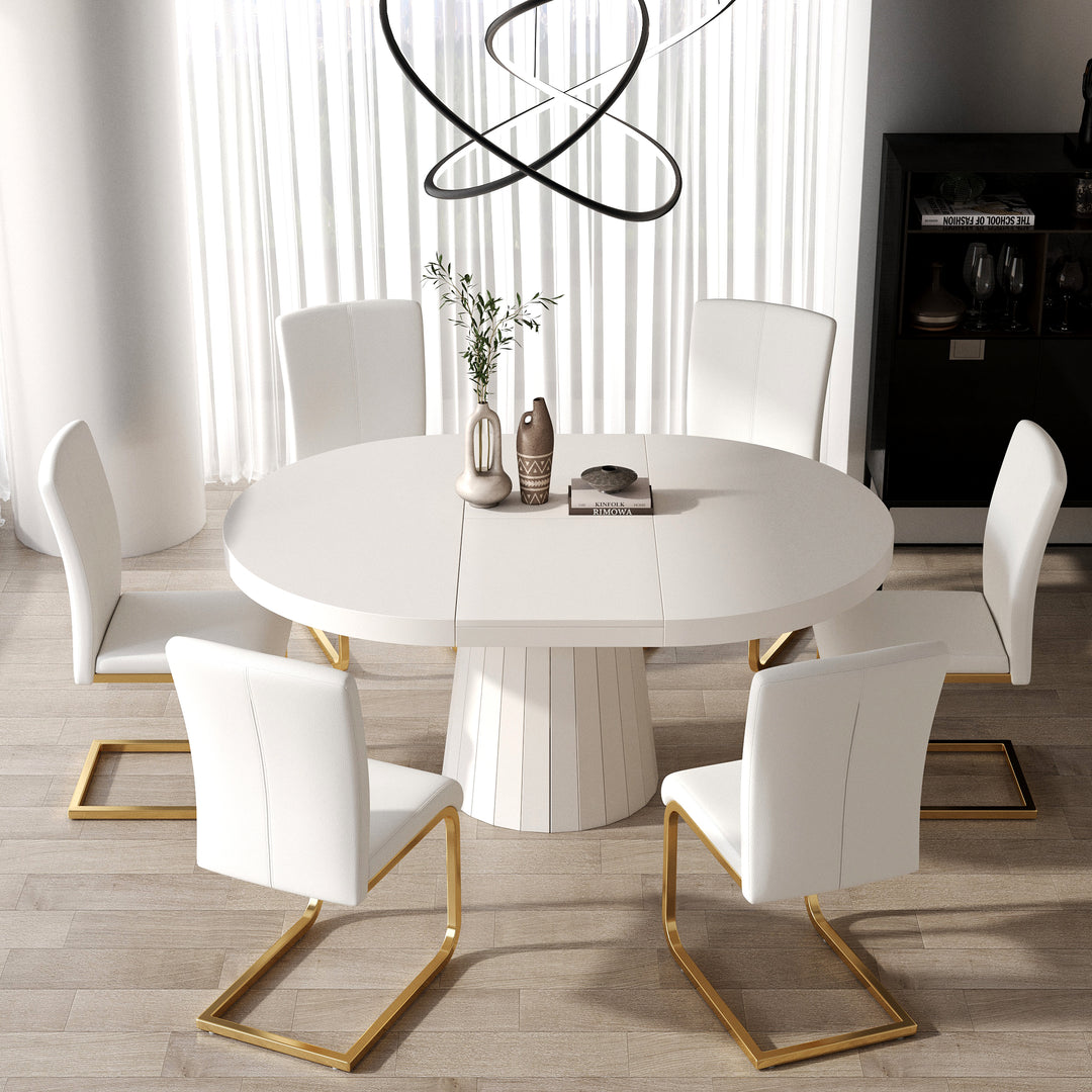 Japandi 1000mm-1400mm Extendable Dining Table for 6 White Oval&Round Pedestal