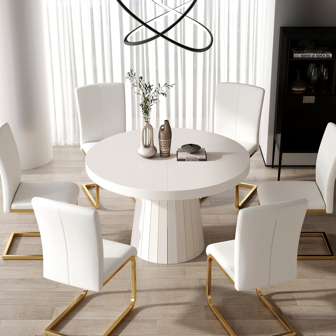 Japandi 1000mm-1400mm Extendable Dining Table for 6 White Oval&Round Pedestal