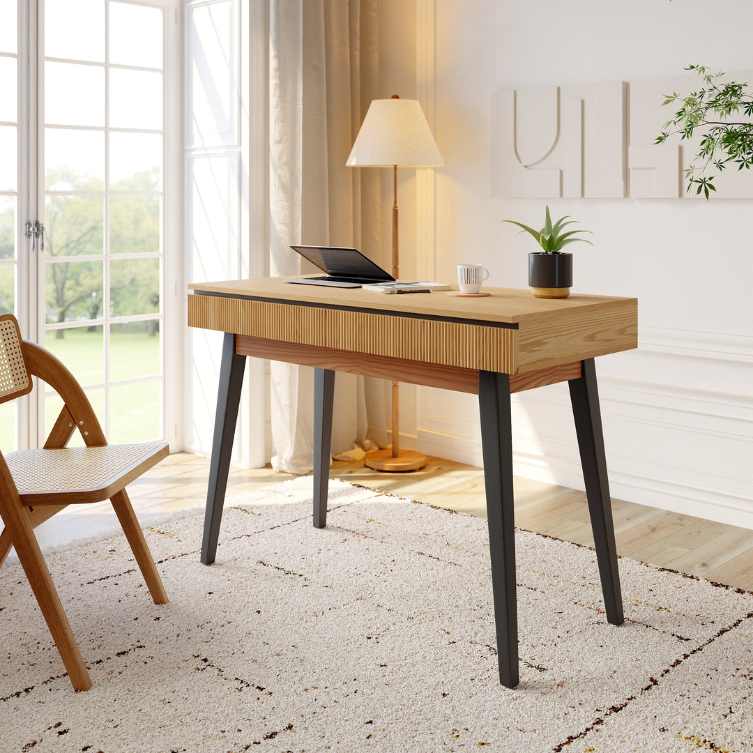 1100mm Natural Modern Desk with 2 Drawers & Tapered Legs