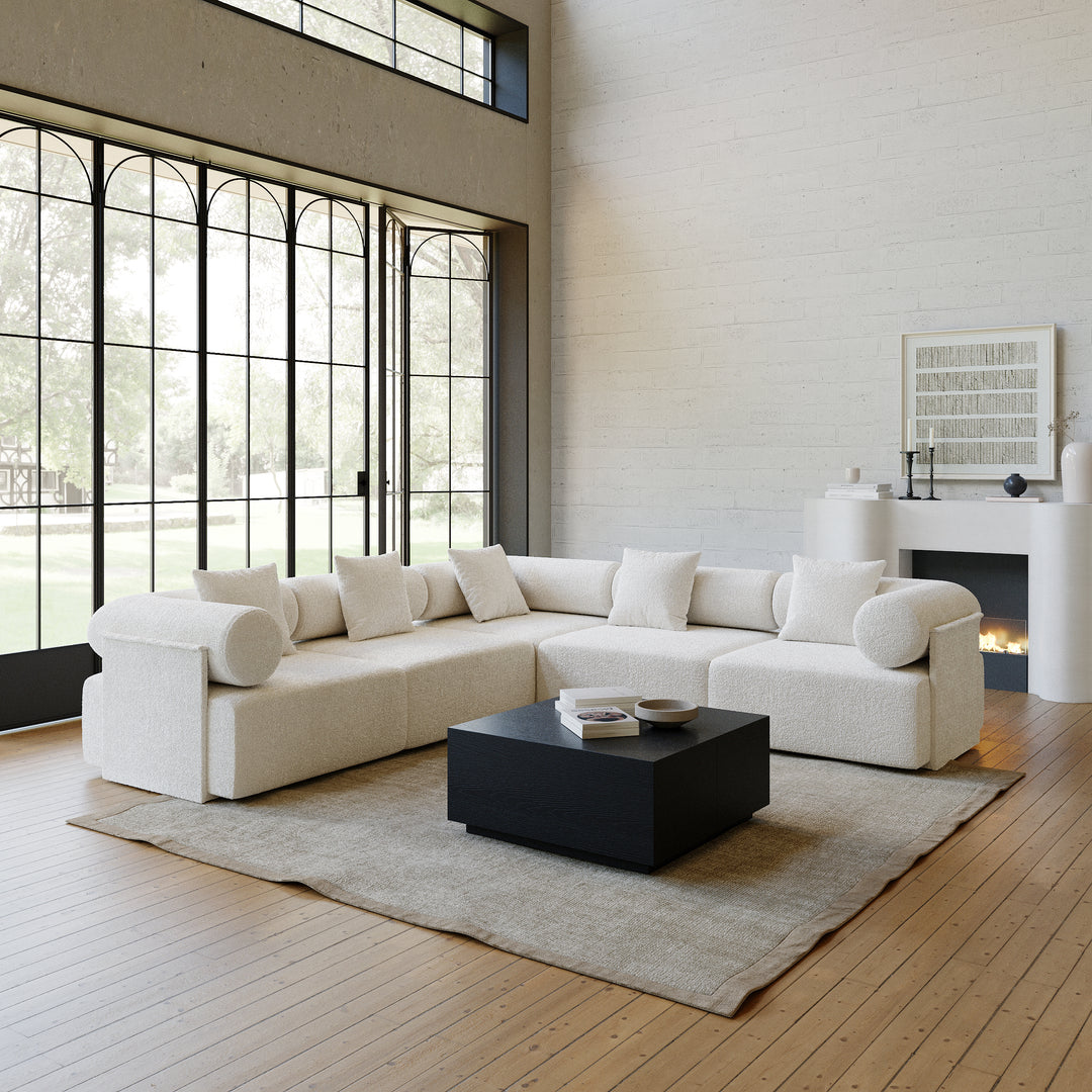 110" 5-Piece Modular White Boucle L-Shape Sectional Sofa