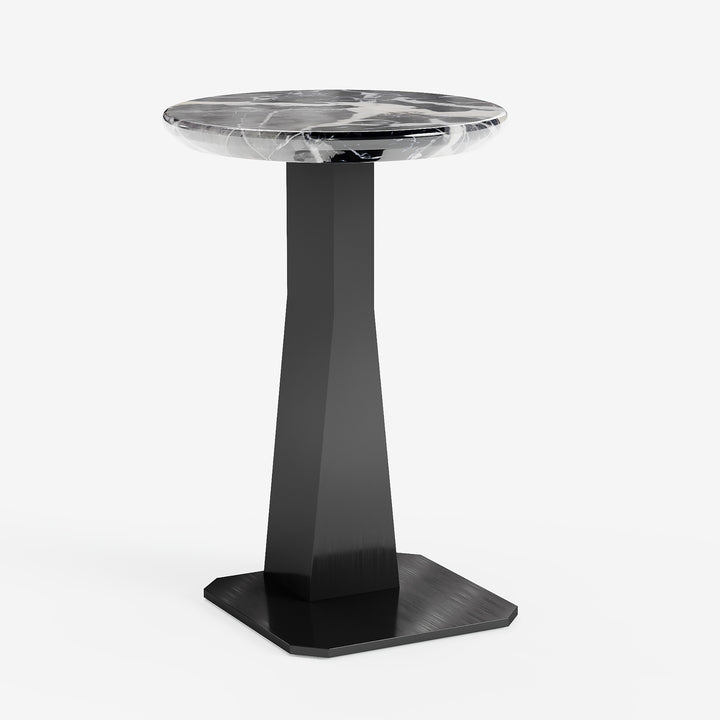 Marble Top C-shape Side Table Modern Black & Silver End Table