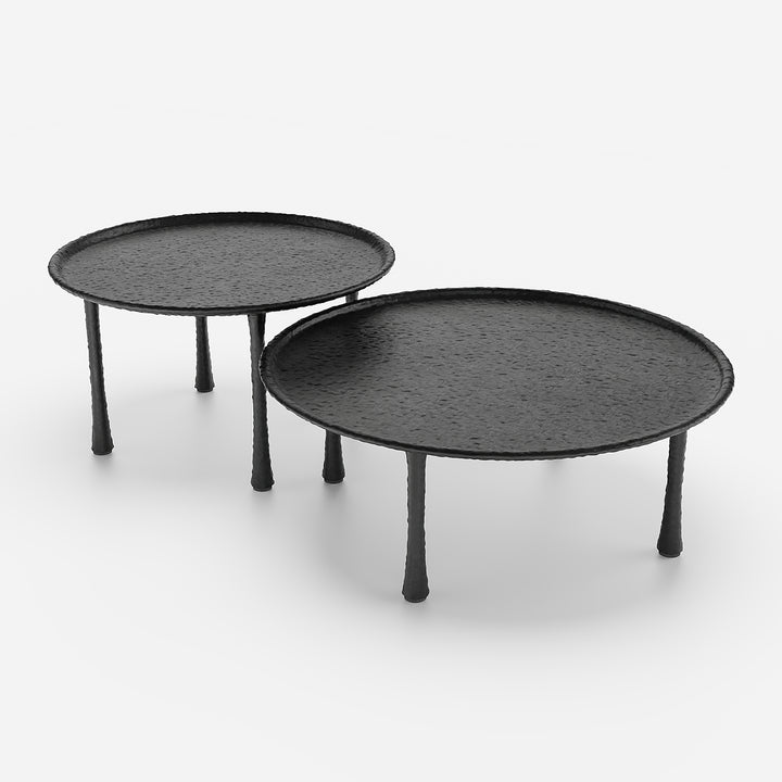 Round Aluminium Alloy Black Metal Nesting Coffee Table Set