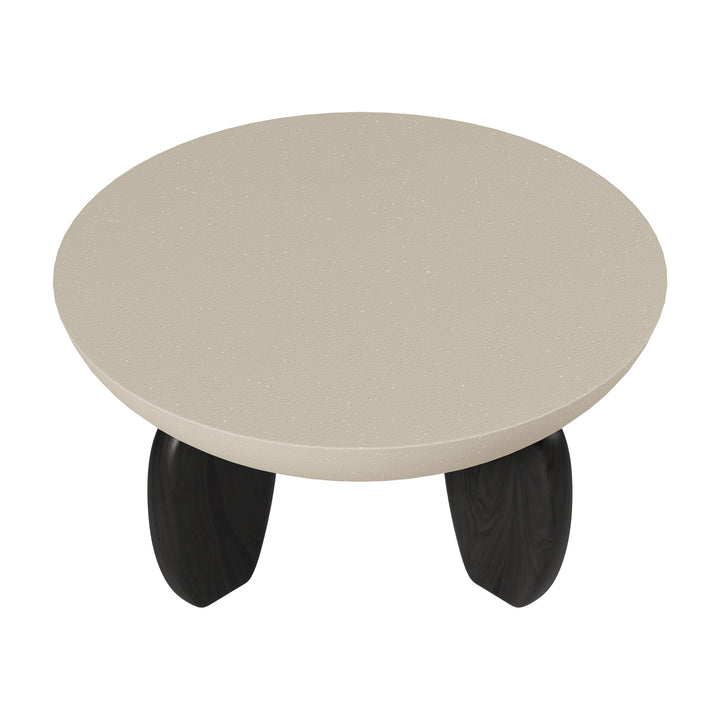 Curva Round Small Modern Beige & Black Coffee Table Concrete & Wood Accent Table