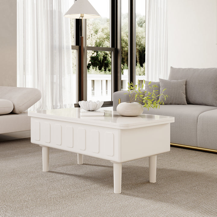 Lift Top White Coffee Table with Storage Square Modern Cocktail Table