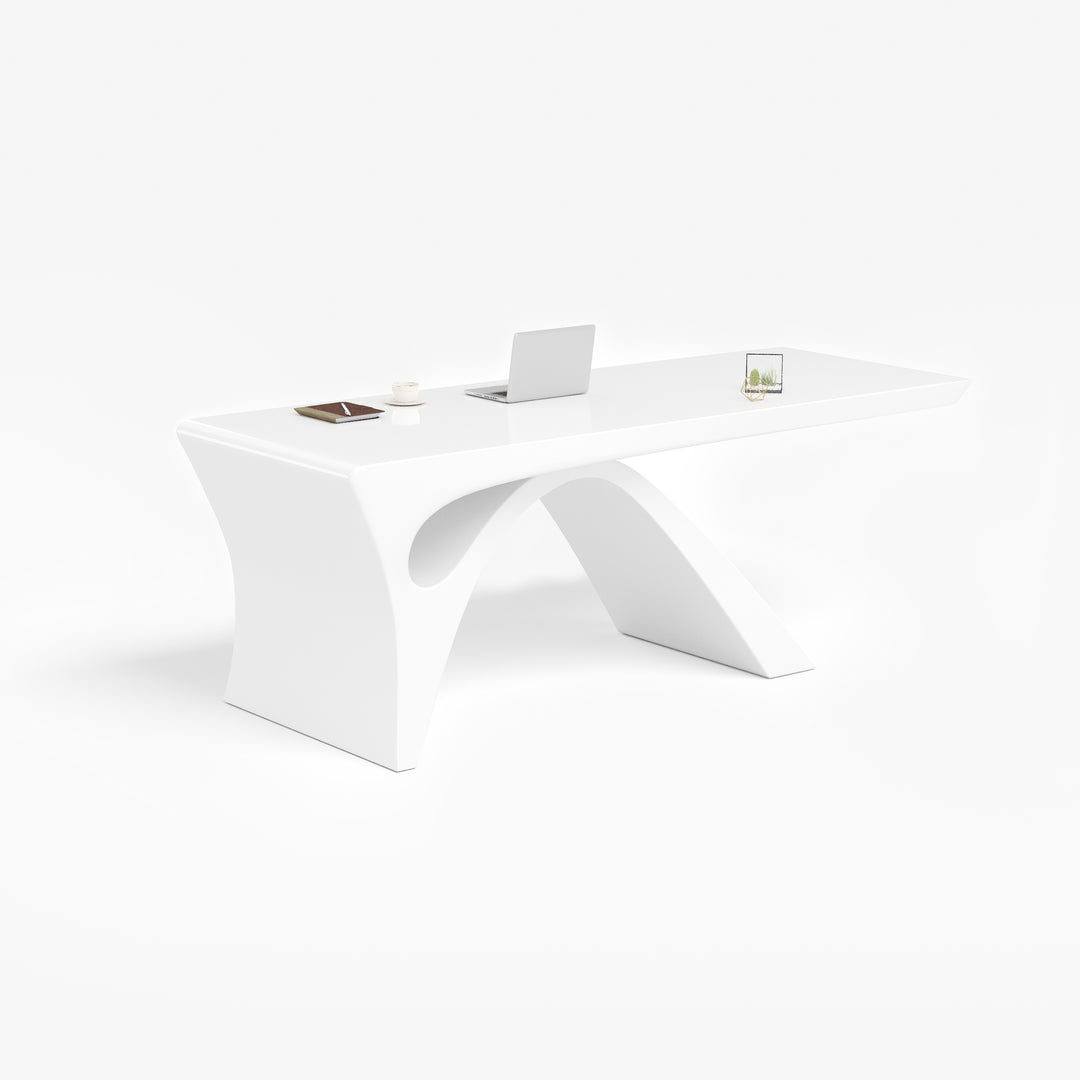 Modern White Computer Desk Rectangular Office Desk with Pedestal Base (1800mm)