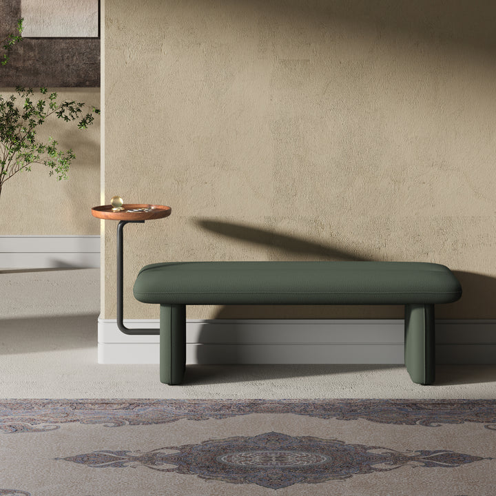 1370mm Modern Green & Teak Entryway Bench Upholstered Bench with Tray