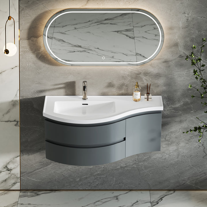 Floating Curved Bathroom Vanity Wall Mounted Half-Circle Bathroom Cabinet