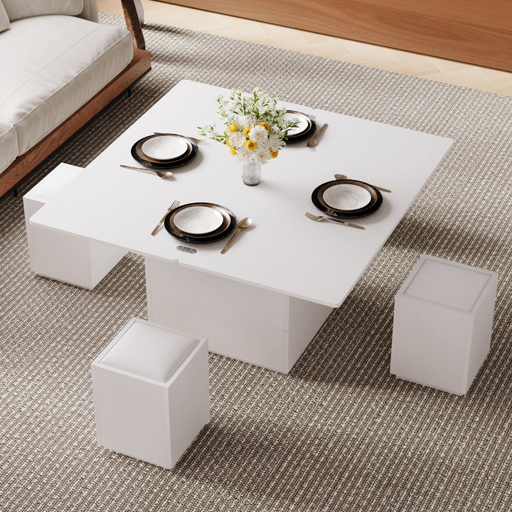 Modern White Lift Top Marble Coffee Table with Drawers & Storage Multifunction Table