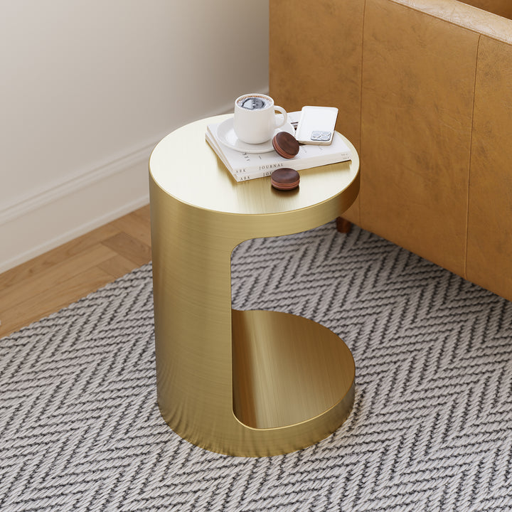 Modern C Shaped Round Small Side Table Gold Cocktail Table For Living Room