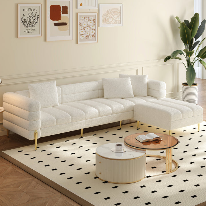 2600mm Boucle Modular L-Shaped Couch with Chaise Modern White 3-Seater Sofa