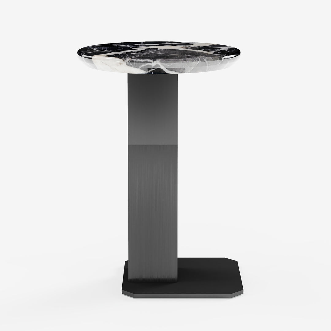 Marble Top C-shape Side Table Modern Black & Silver End Table