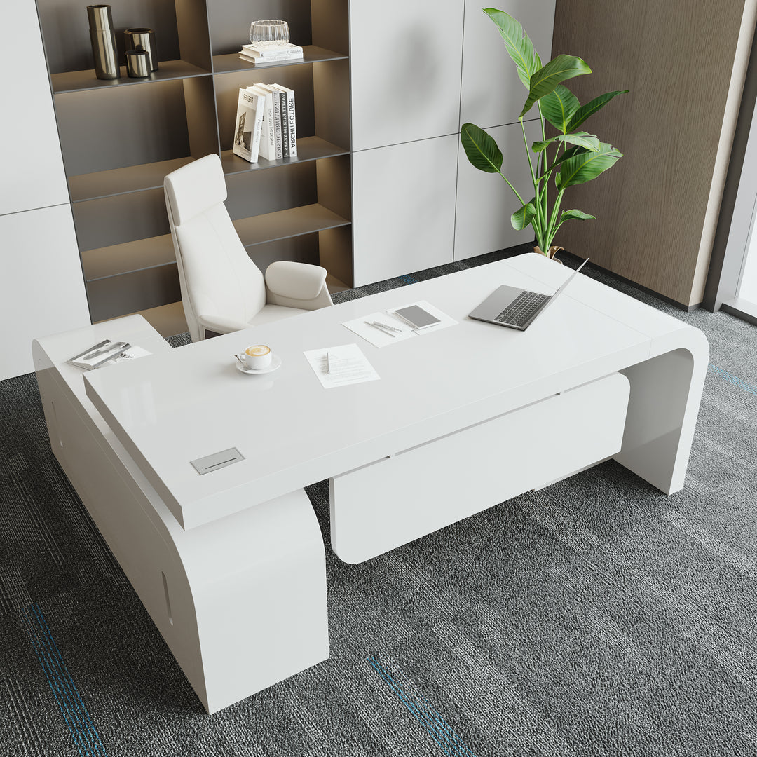 Chicent White L-shaped Modern Executive Desk with Ample Storage Right Hand Office Furniture (1600mm)