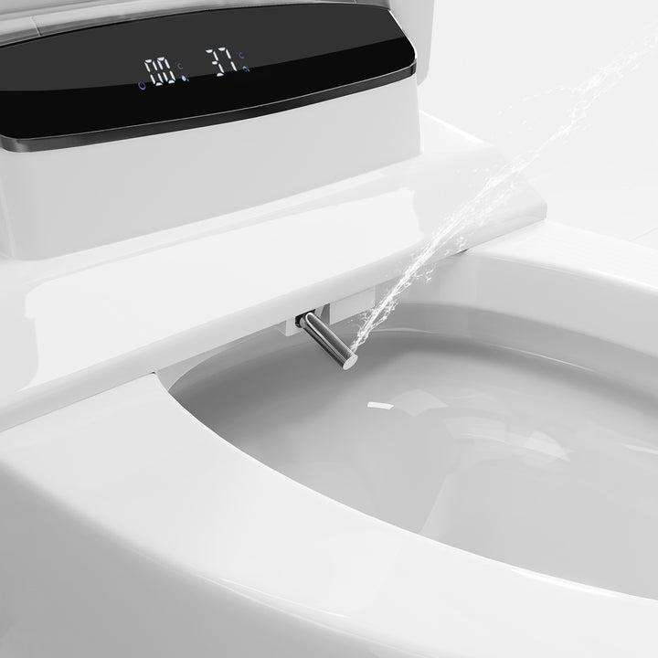 Automatic Smart Bidet Toilet with Auto Open/Close Lid White Horizontal Outlet Horizontal