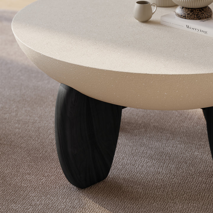 Curva Round Small Modern Beige & Black Coffee Table Concrete & Wood Accent Table