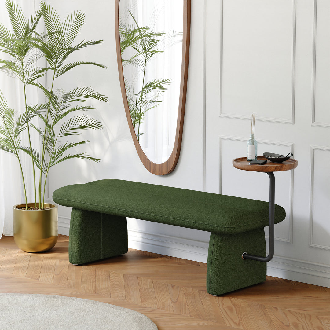 1370mm Modern Green & Teak Entryway Bench Upholstered Bench with Tray