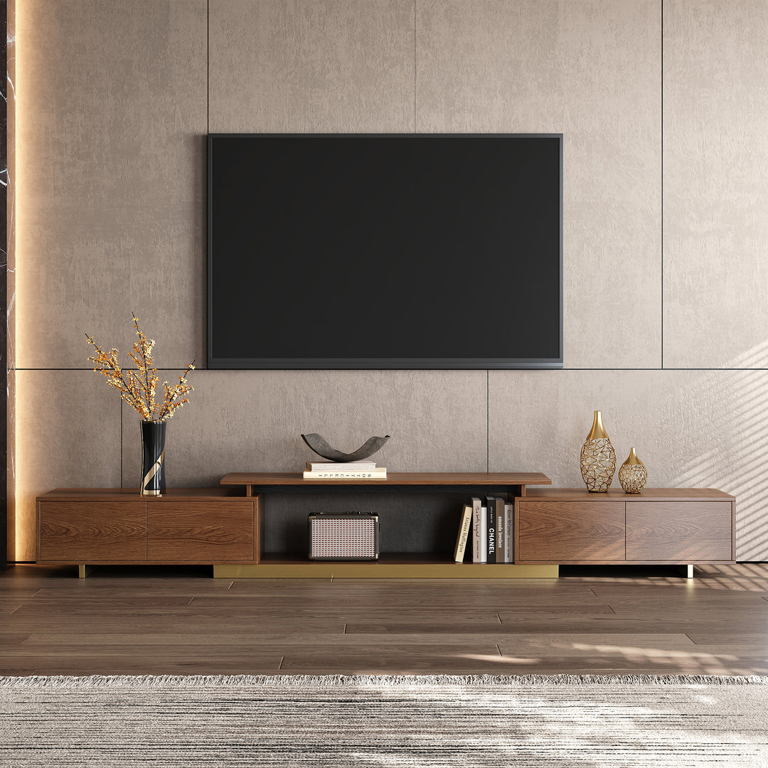 Mordelle Modern Rectangle Glossy Walnut Extendable TV Stand Storage for 65 to 85 inch TV