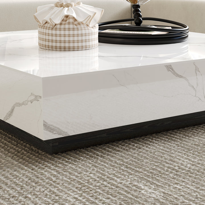 1000mm Square Sintered Stone Block Coffee Table With Wood Base