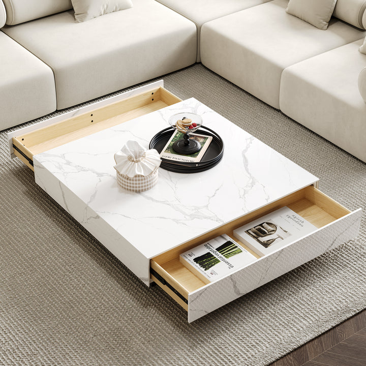 1000mm Square Sintered Stone Block Coffee Table With Wood Base