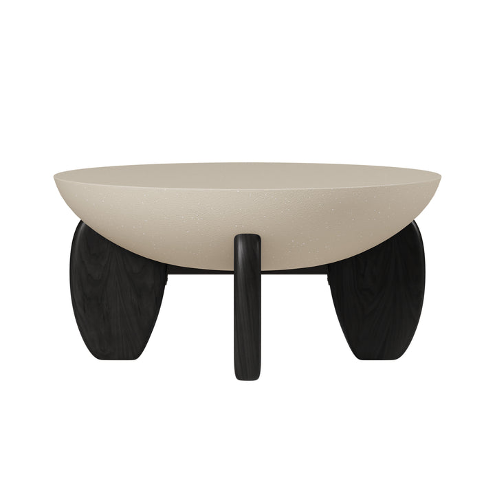 Curva Round Small Modern Beige & Black Coffee Table Concrete & Wood Accent Table