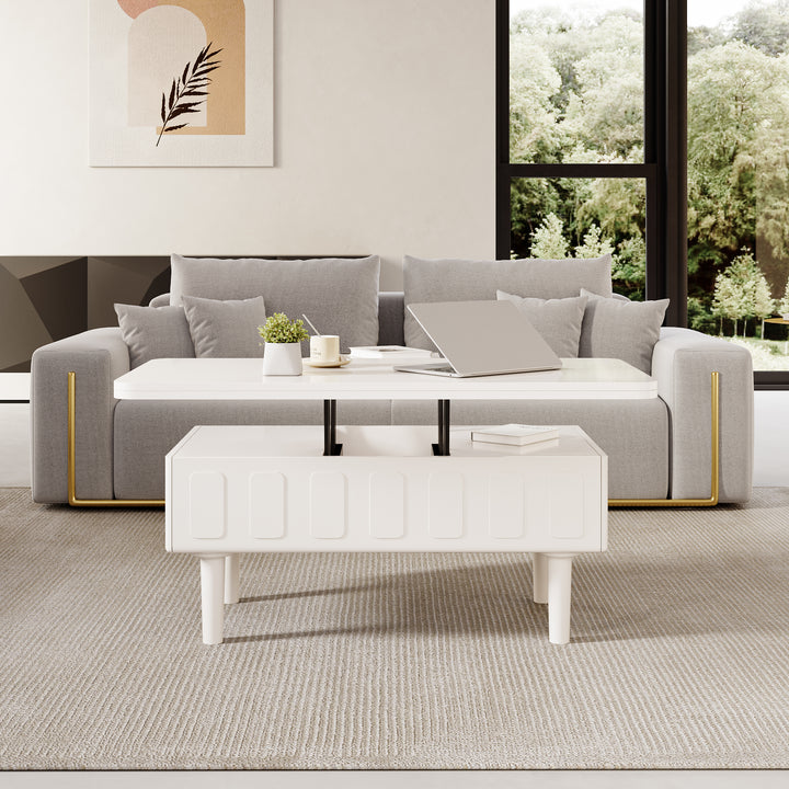 Lift Top White Coffee Table with Storage Square Modern Cocktail Table