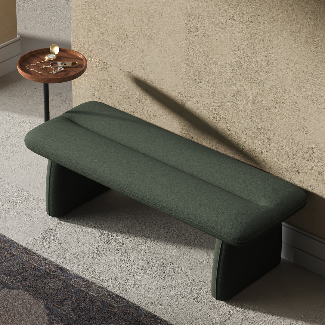 1370mm Modern Green & Teak Entryway Bench Upholstered Bench with Tray