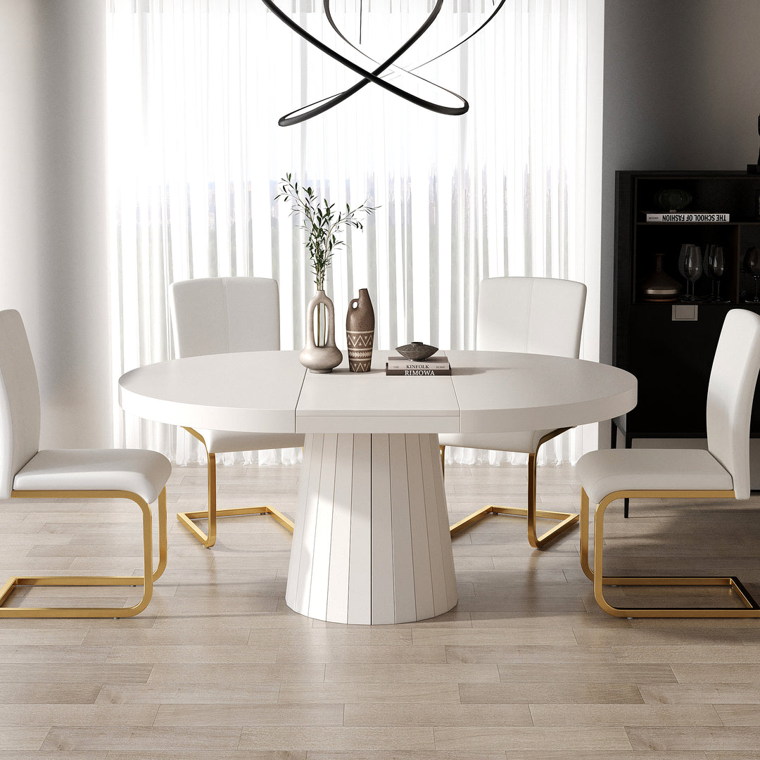 Japandi 1000mm-1400mm Extendable Dining Table for 6 White Oval&Round Pedestal