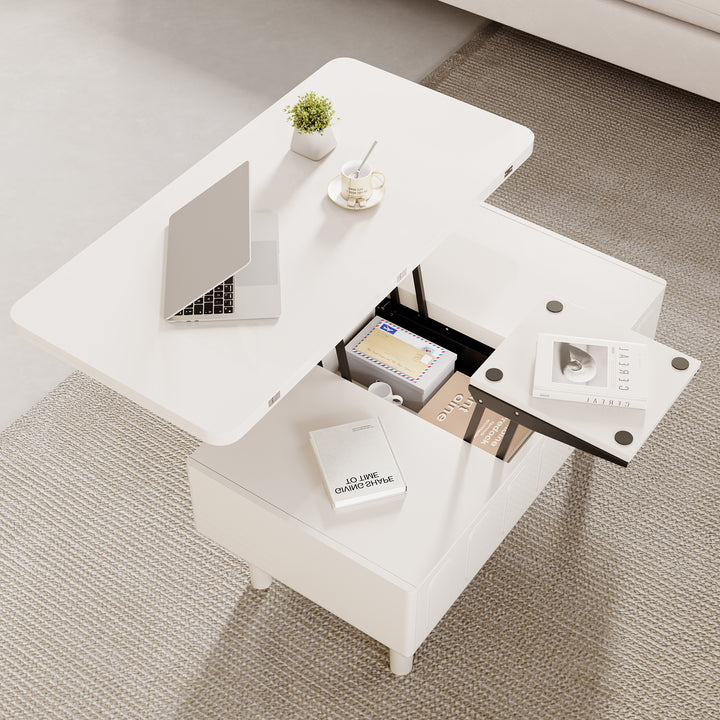 Lift Top White Coffee Table with Storage Square Modern Cocktail Table