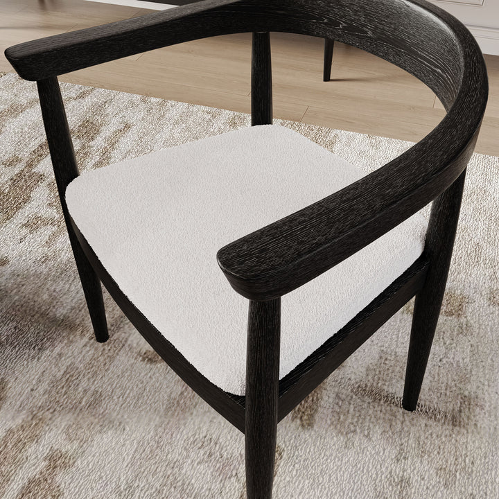 Modern Curved Dining Chairs Sherpa Upholstered Lamb Wool Wooden Armchair Black