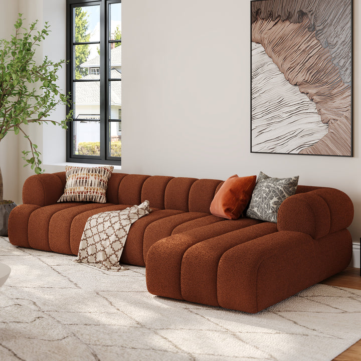 3000mm Channeled 3-Piece Boucle Sectional L-Shaped Sofa with Chaise