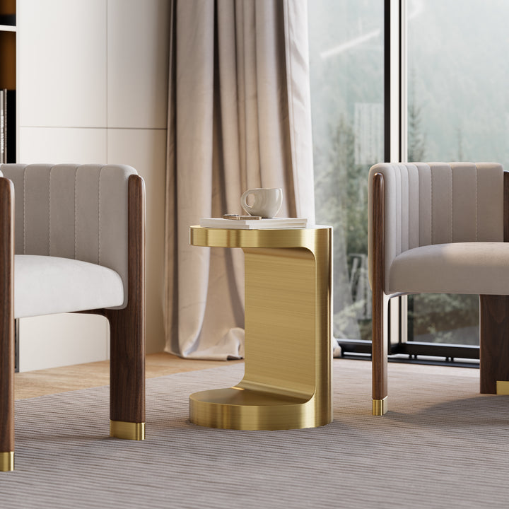 Modern C Shaped Round Small Side Table Gold Cocktail Table For Living Room