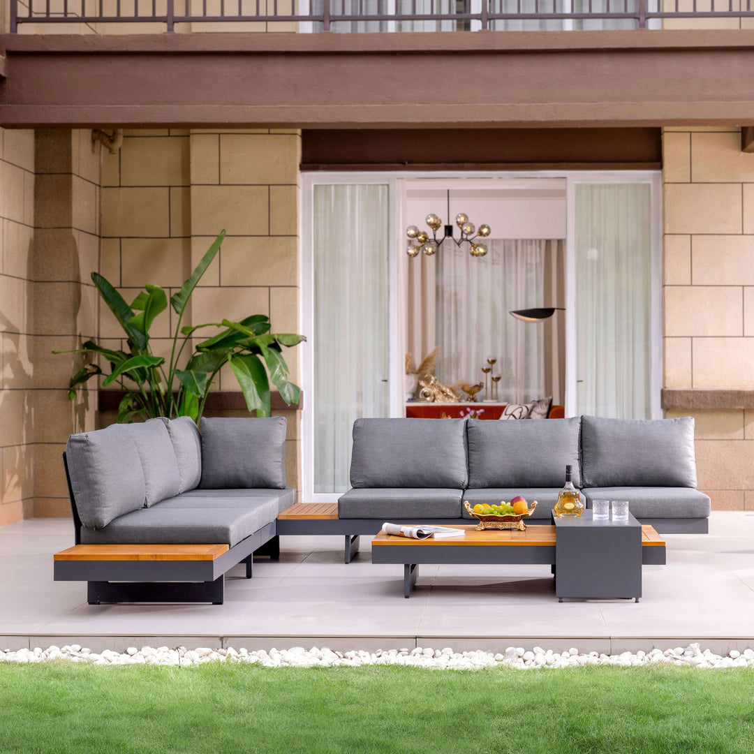 4 PCS L Shaped Outdoor Sectional Sofa Set Modern Yard & Patio Furniture for 6 Person in Gray Cushion & Pillow Included