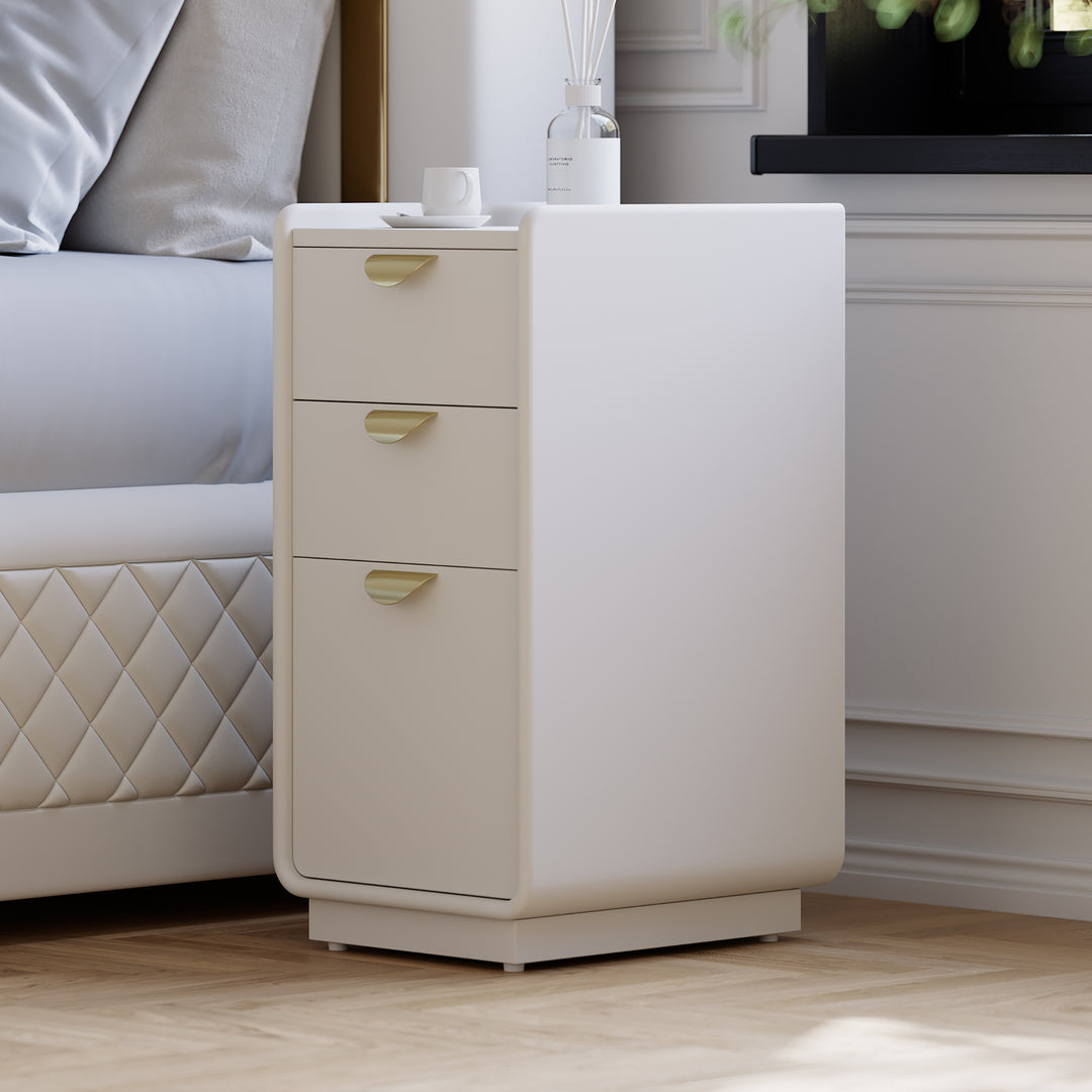 300mm White Leather Smart Narrow Nightstand with Wireless Charger Drawers Bedside Table Set of 2