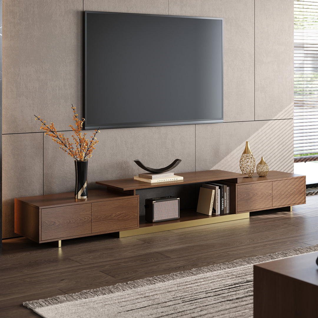 Mordelle Modern Rectangle Glossy Walnut Extendable TV Stand Storage for 65 to 85 inch TV