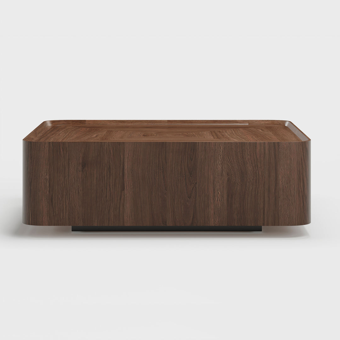 35" Walnut Square Coffee Table with Storage Mid-Century Modern Block Living Room Table